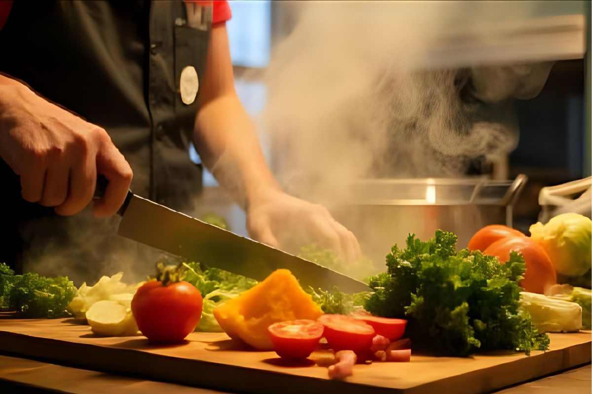 herbes fraîches coupés sur une planche en bois pour préparer un bouillon maison