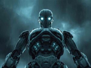 Robot menaçant d’intelligence artificielle