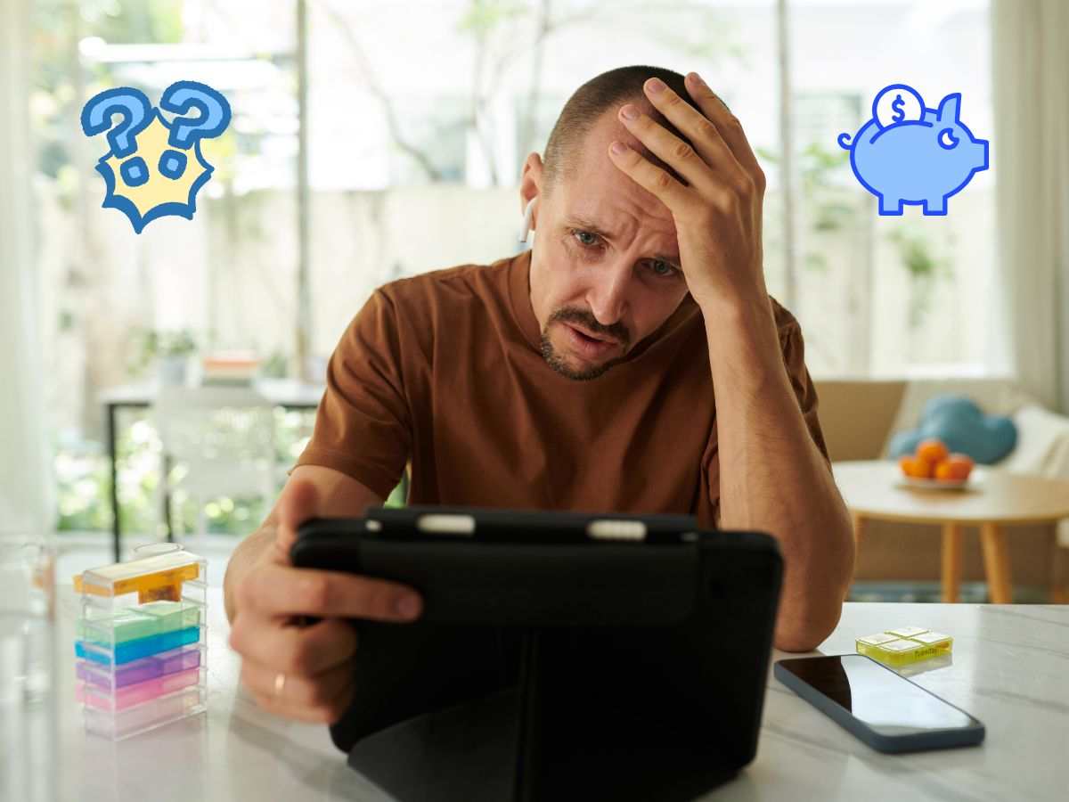Homme désespéré qui vérifie son compte en banque
