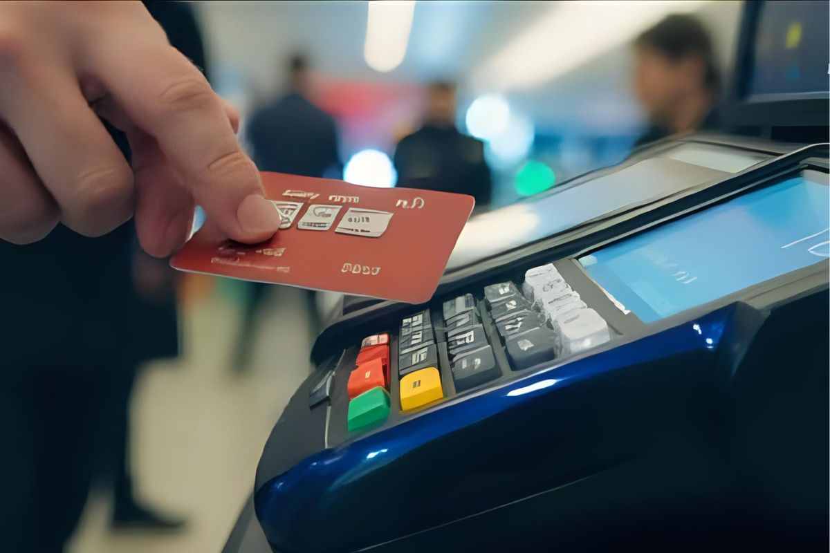 Paiement sans contact avec une carte bancaire sur un terminal de caisse moderne