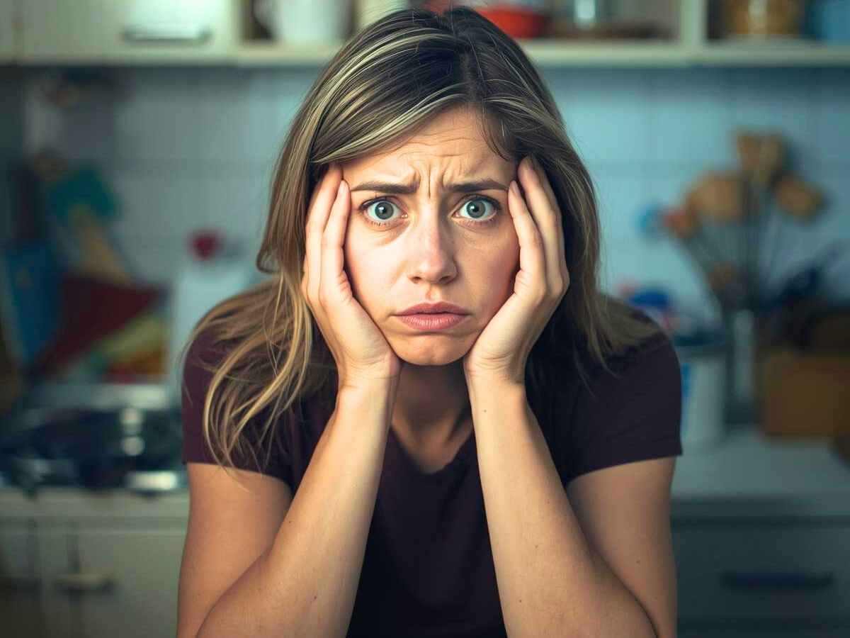 femme en cuisine avec espression agacée